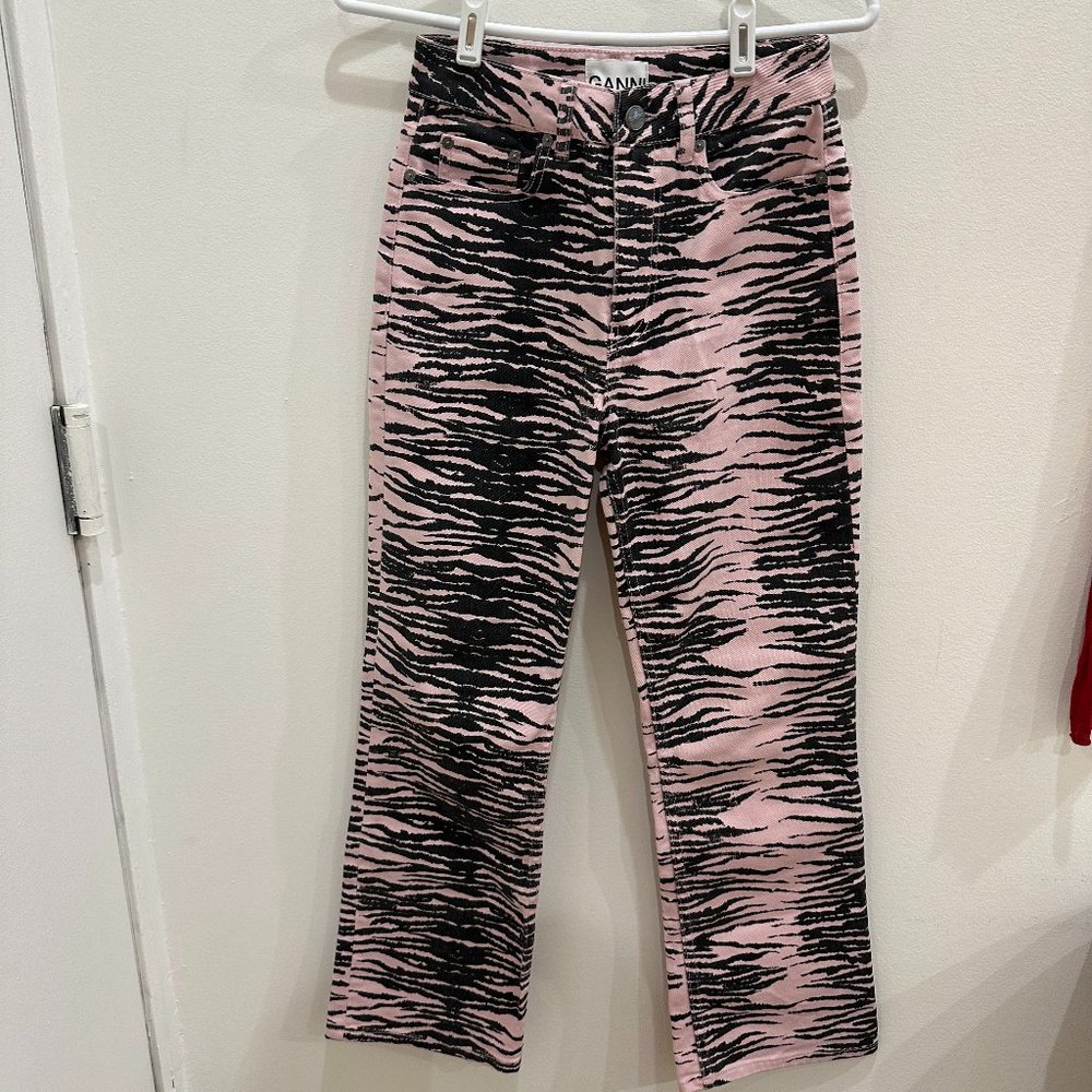 Ganni Tiger-print mid-rise bootcut jeans